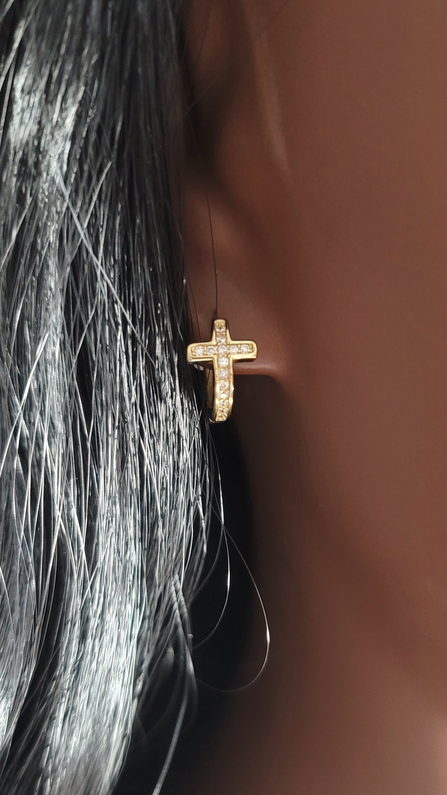 LARA White CZ Diamond Mini Cross Hoop Earrings 18K Gold Over Sterling Silver