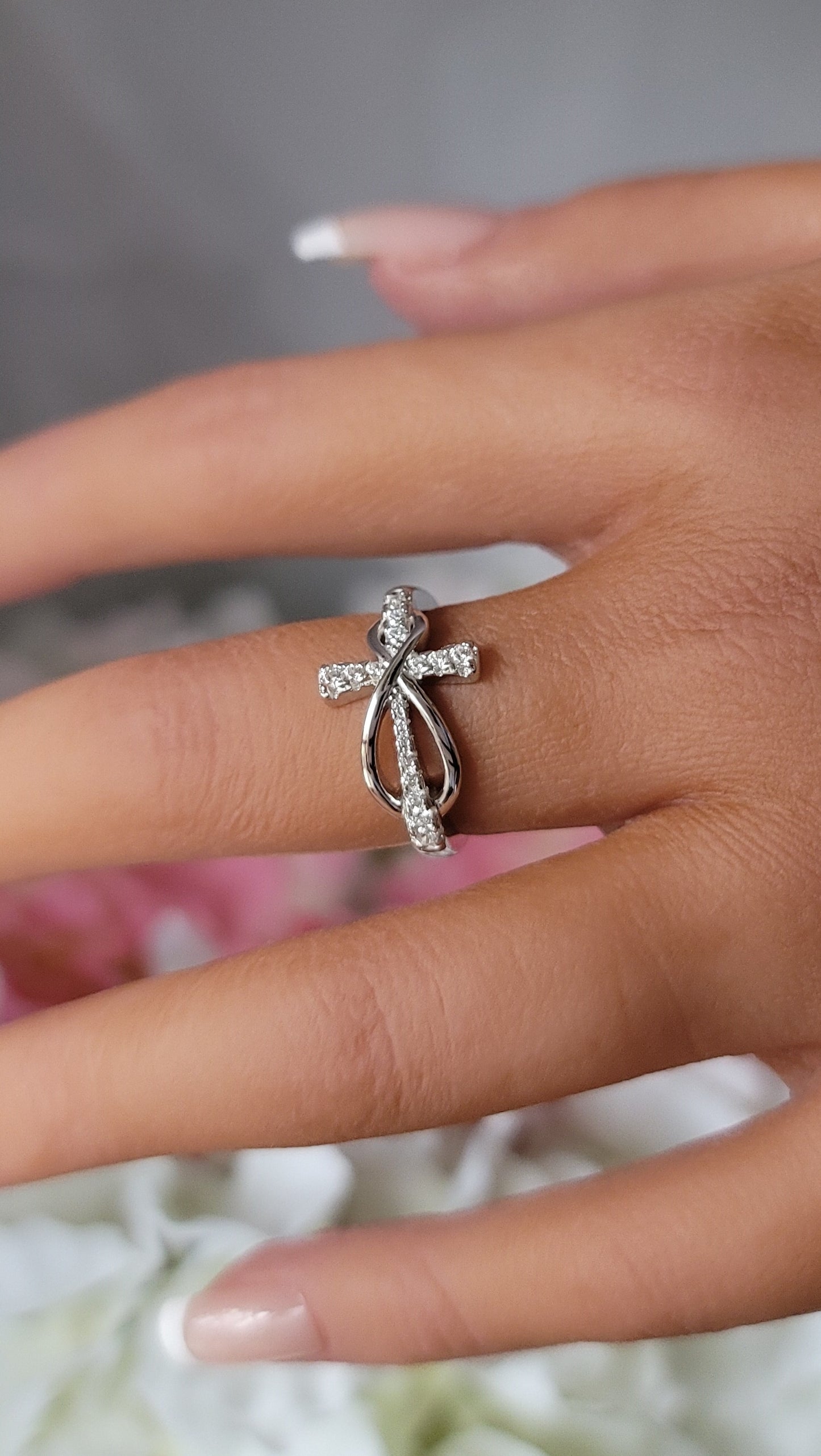 JOY Cubic Zirconia Cross Ring in Sterling Silver