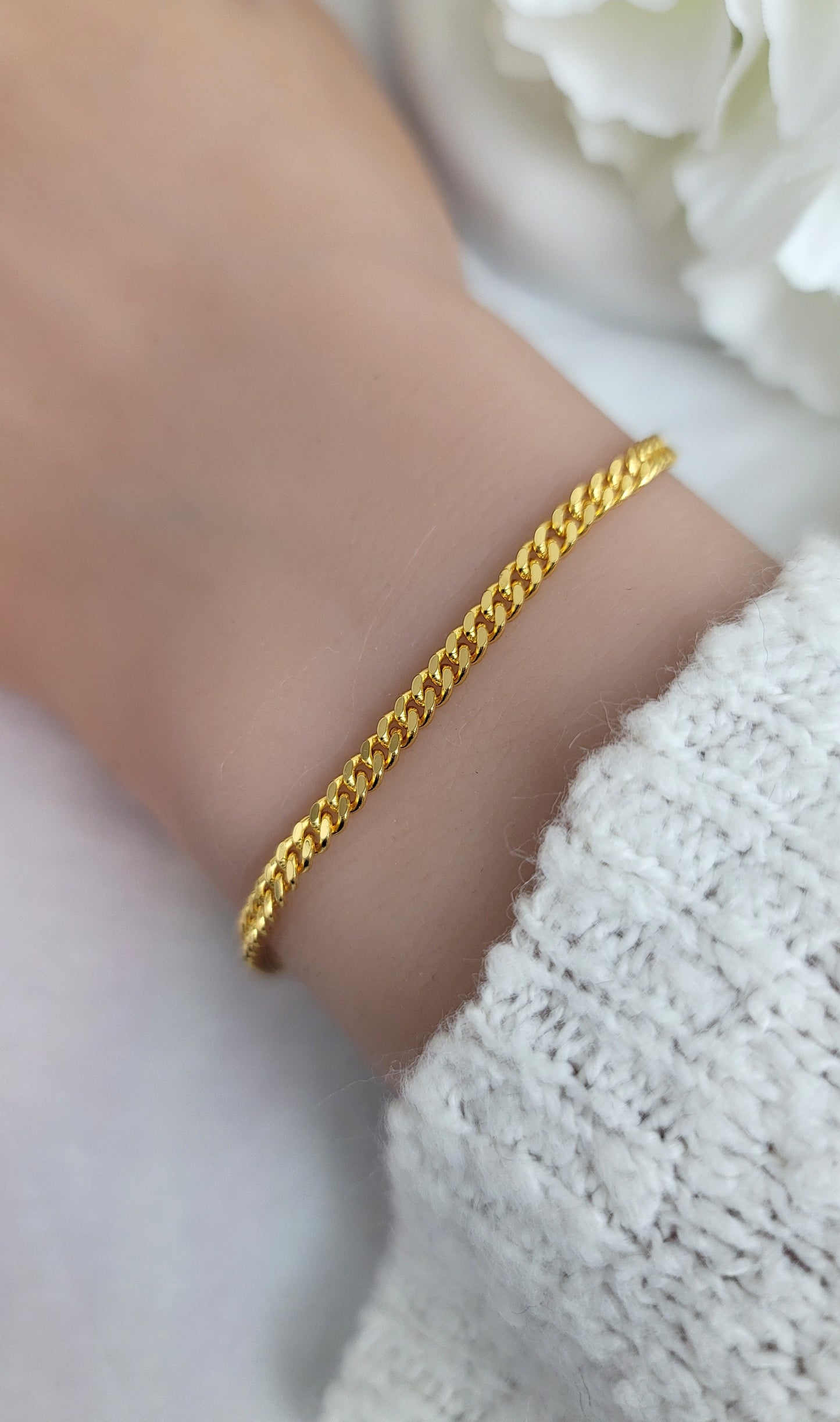 NADIA Dainty Curb Chain Bracelet 18K Gold Over Sterling Silver