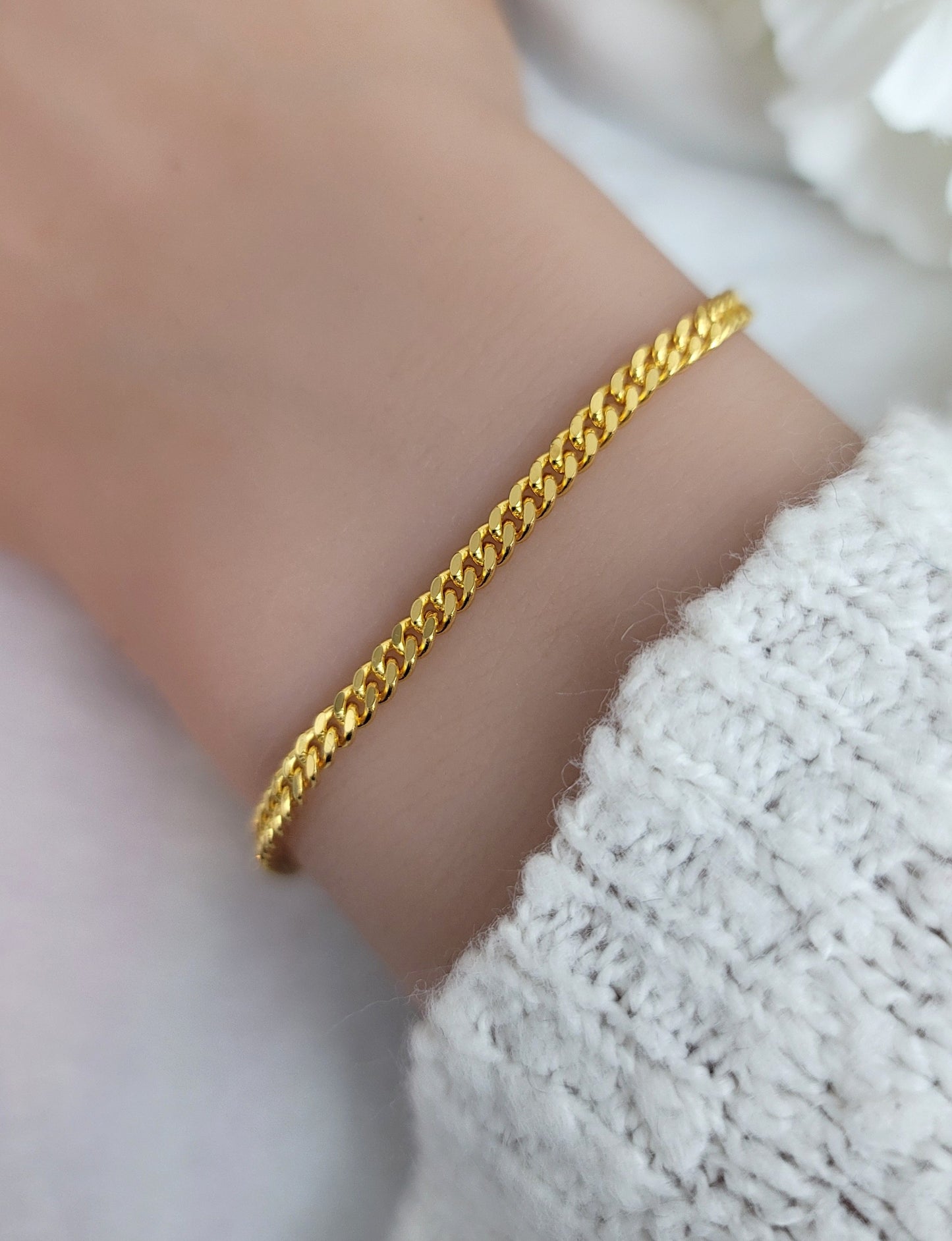 NADIA Dainty Curb Chain Bracelet 18K Gold Over Sterling Silver