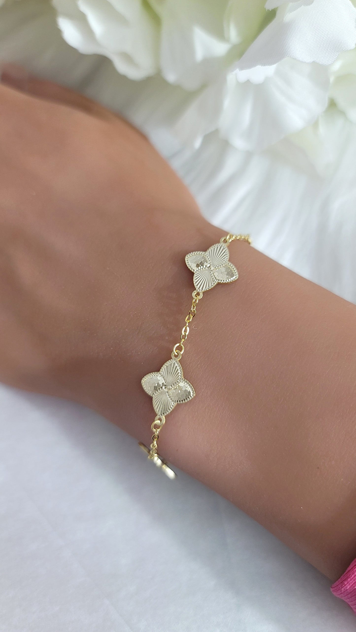 CASSIE Four-Leaf Clover Bracelet 14K Gold Over Sterling Silver