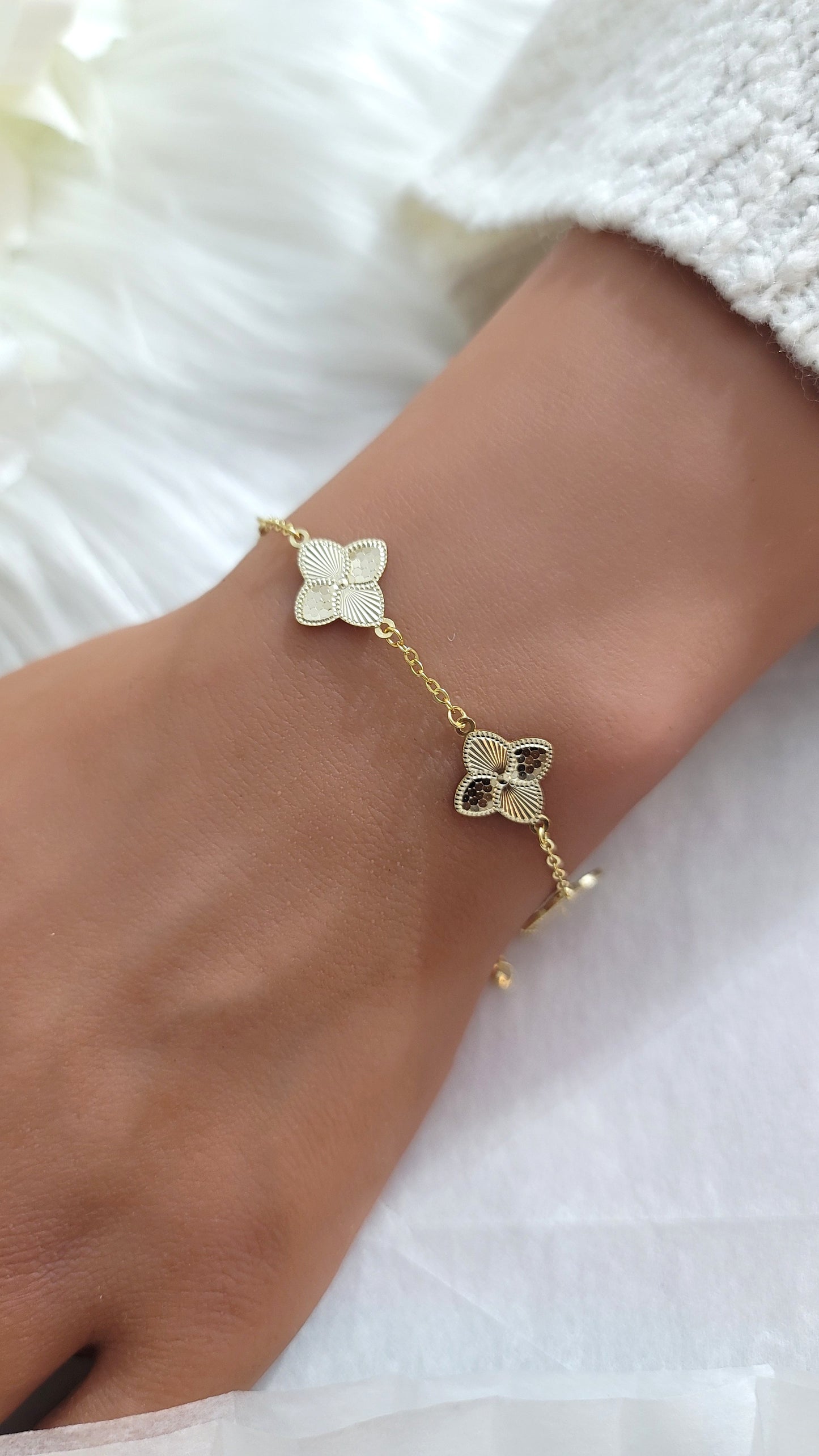 CASSIE Four-Leaf Clover Bracelet 14K Gold Over Sterling Silver