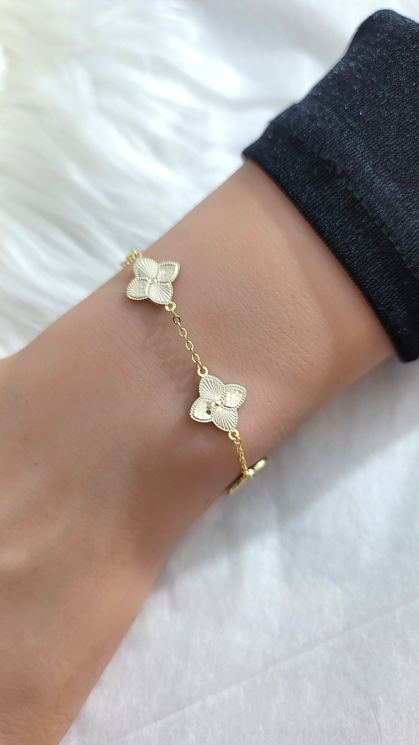 CASSIE Four-Leaf Clover Bracelet 14K Gold Over Sterling Silver