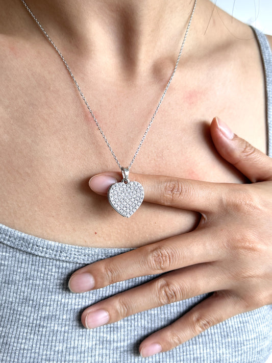 ANGELIQUE "I Love You Deeply" Pave White CZ Diamond Simulant Double Heart Pendant Necklace