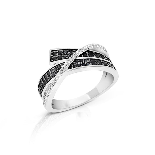 ADA Black Spinel Criss-Cross Ring