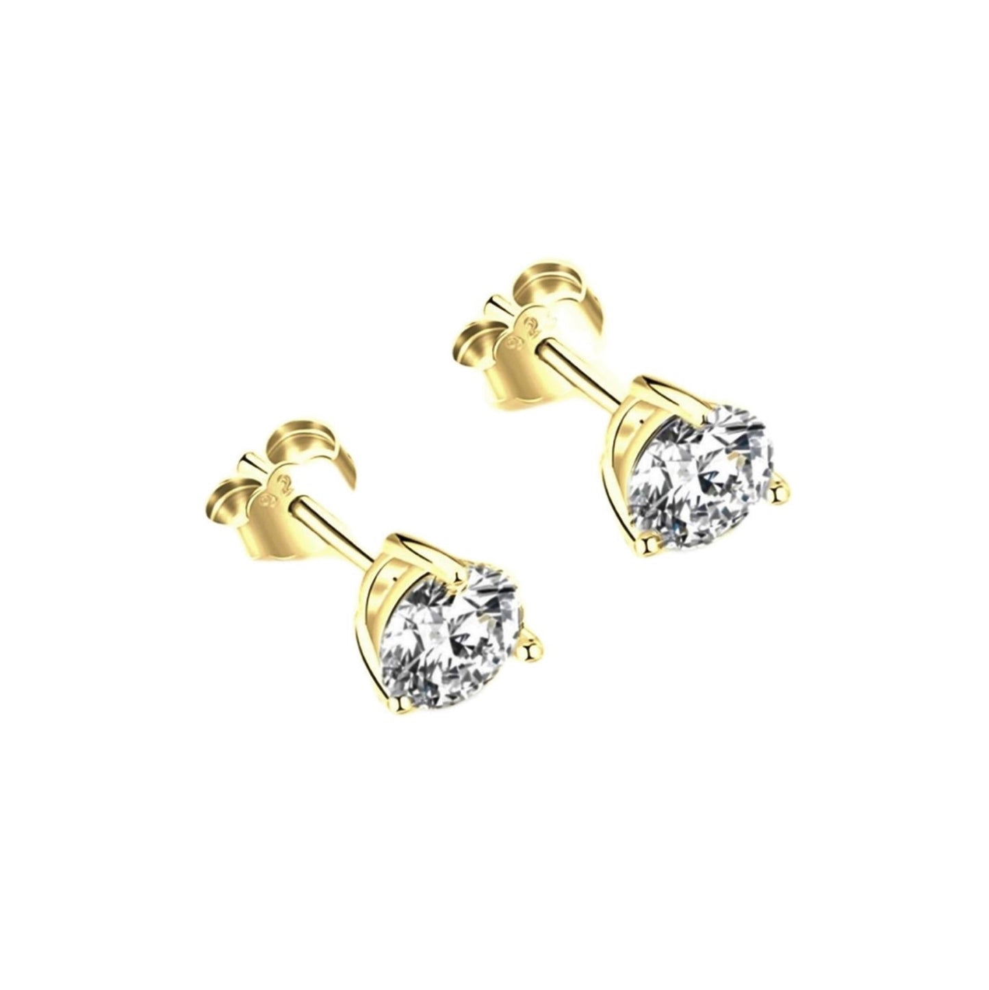 AINSLEY 7MM White CZ Diamond Simulant Round Stud Earrings 18K Gold Over Sterling Silver