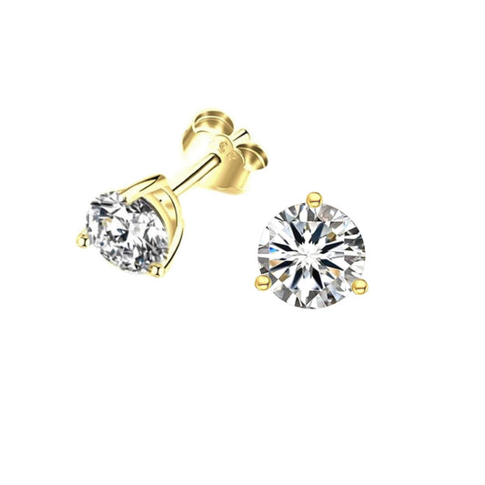 AINSLEY 7MM White CZ Diamond Simulant Round Stud Earrings 18K Gold Over Sterling Silver