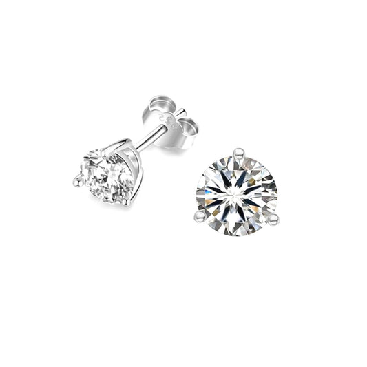 AINSLEY 7MM White CZ Diamond Simulant Round Stud Earrings in Rhodium Over Sterling Silver
