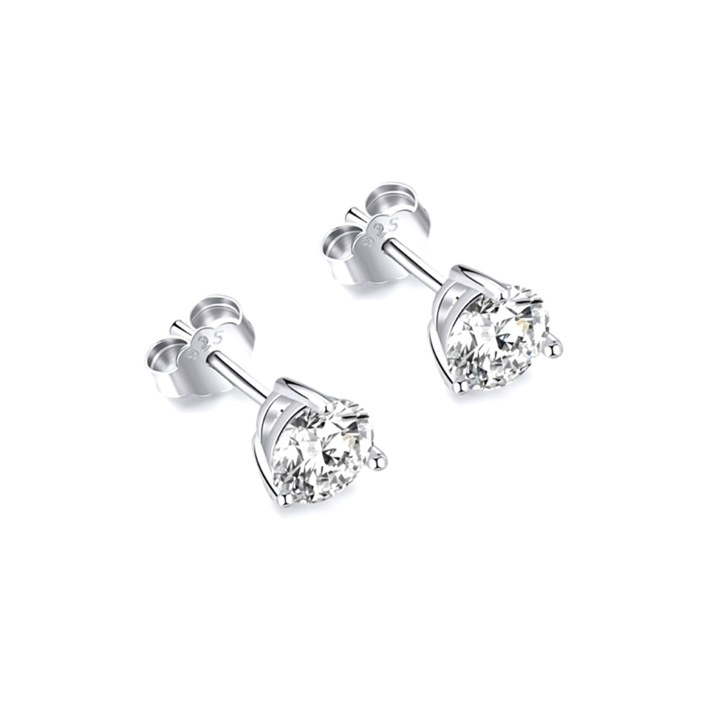 AINSLEY 7MM White CZ Diamond Simulant Round Stud Earrings in Rhodium Over Sterling Silver