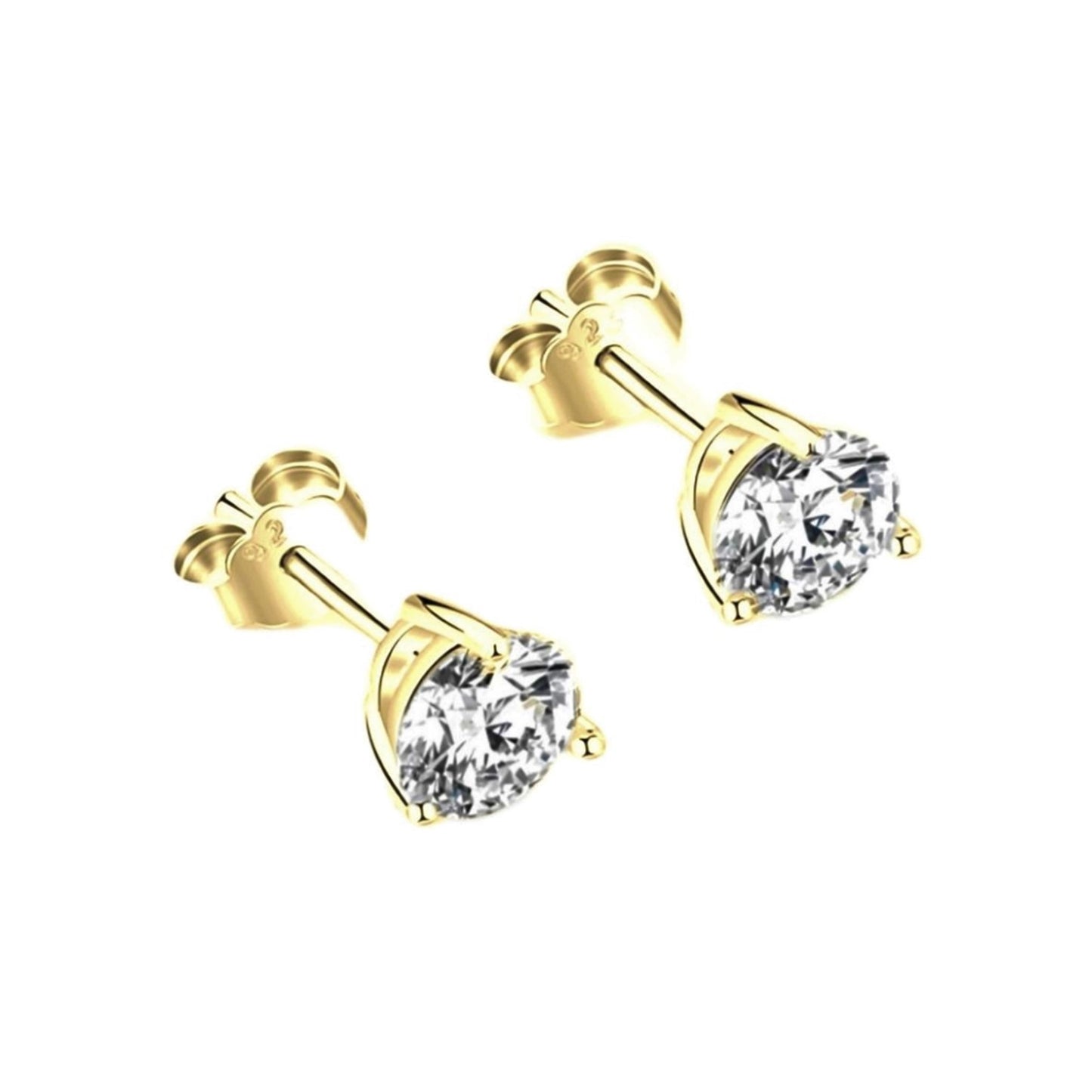 AINSLEY 8MM White CZ Diamond Round Stud Earrings 18K Gold Over Sterling Silver