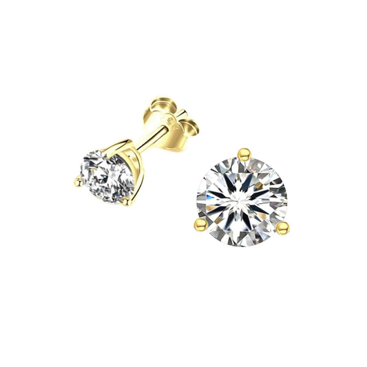 AINSLEY 8MM White CZ Diamond Simulant Round Stud Earrings 18K Gold Over Sterling Silver