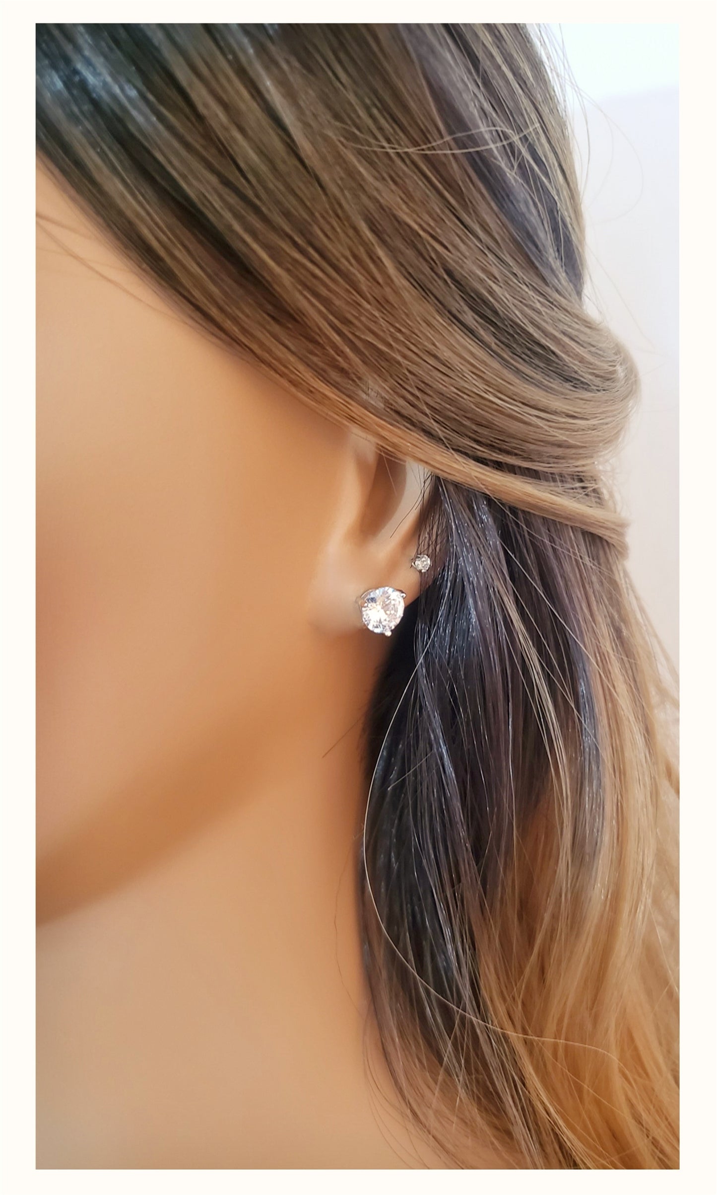 AINSLEY 8mm Large Cubic Zirconia Stud Earrings in Silver