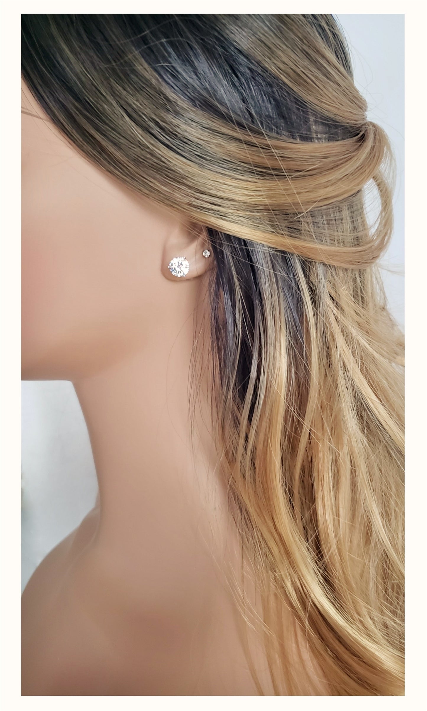 AINSLEY 8mm Large Cubic Zirconia Stud Earrings in Silver