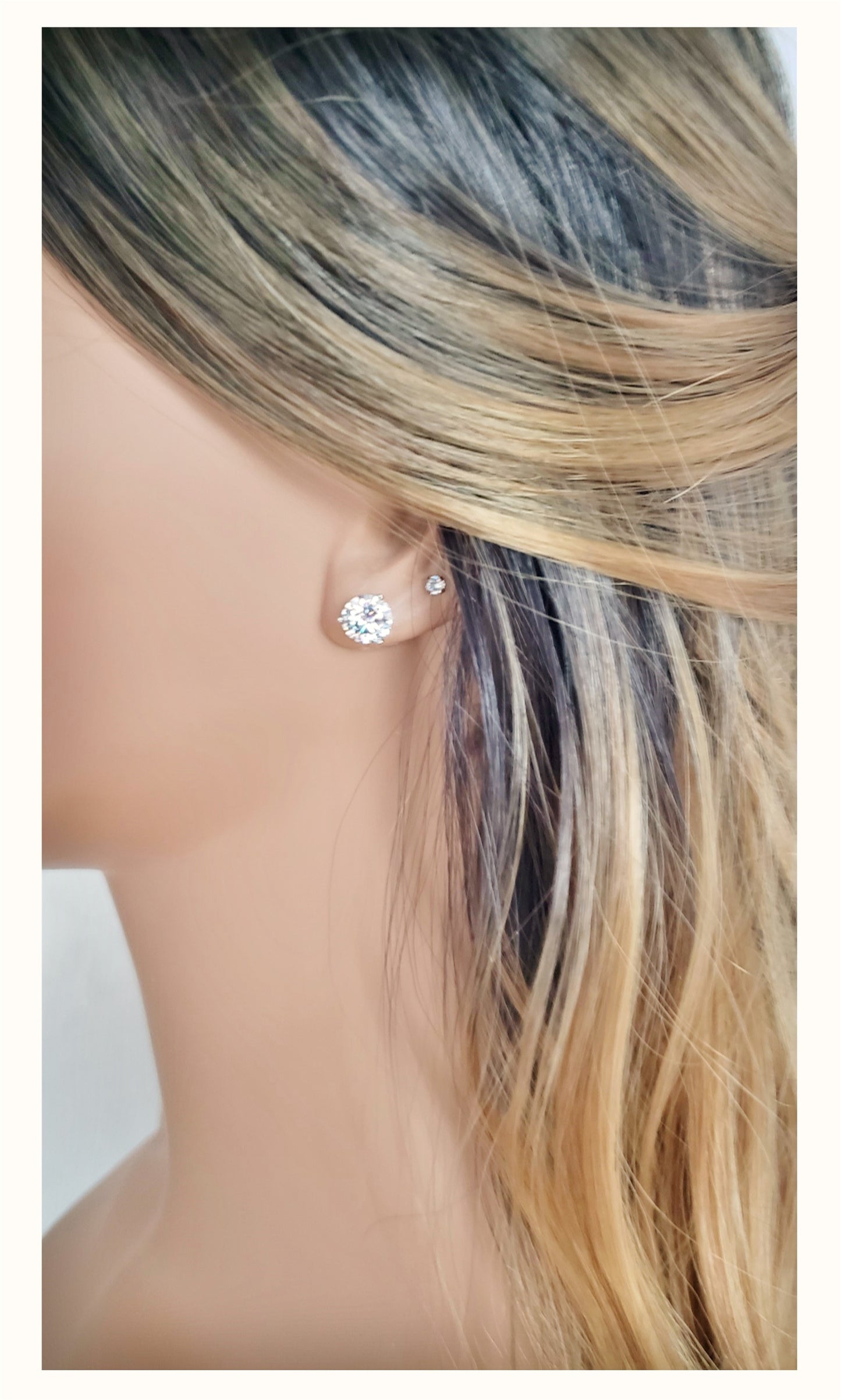 AINSLEY 8mm Large Cubic Zirconia Stud Earrings in Silver