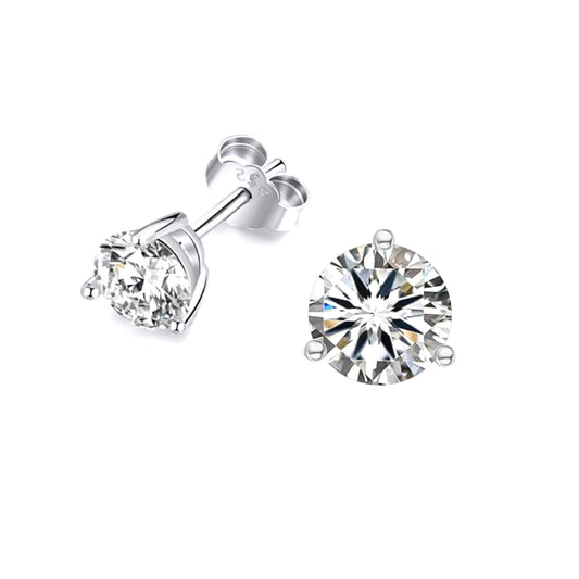 AINSLEY 8MM White CZ Diamond Simulant Round Stud Earrings in Rhodium Over Sterling Silver