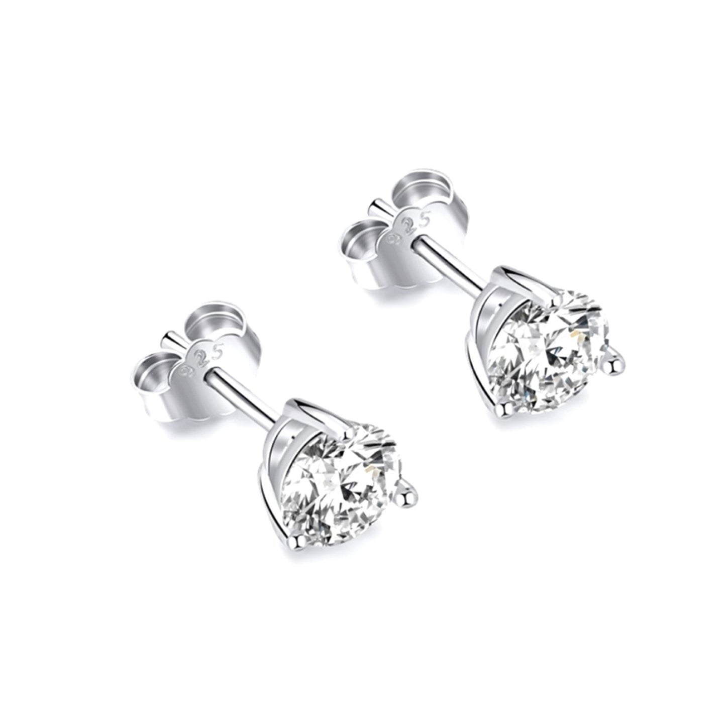AINSLEY 8MM White CZ Diamond Simulant Round Stud Earrings in Rhodium Over Sterling Silver
