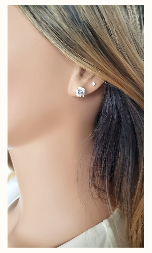 AISHA Large Cubic Zirconia Stud Earrings 18K - 8mm 4