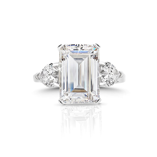 AMANDA White Emerald Cut CZ Diamond Simulant Ring in Rhodium Over Sterling Silver