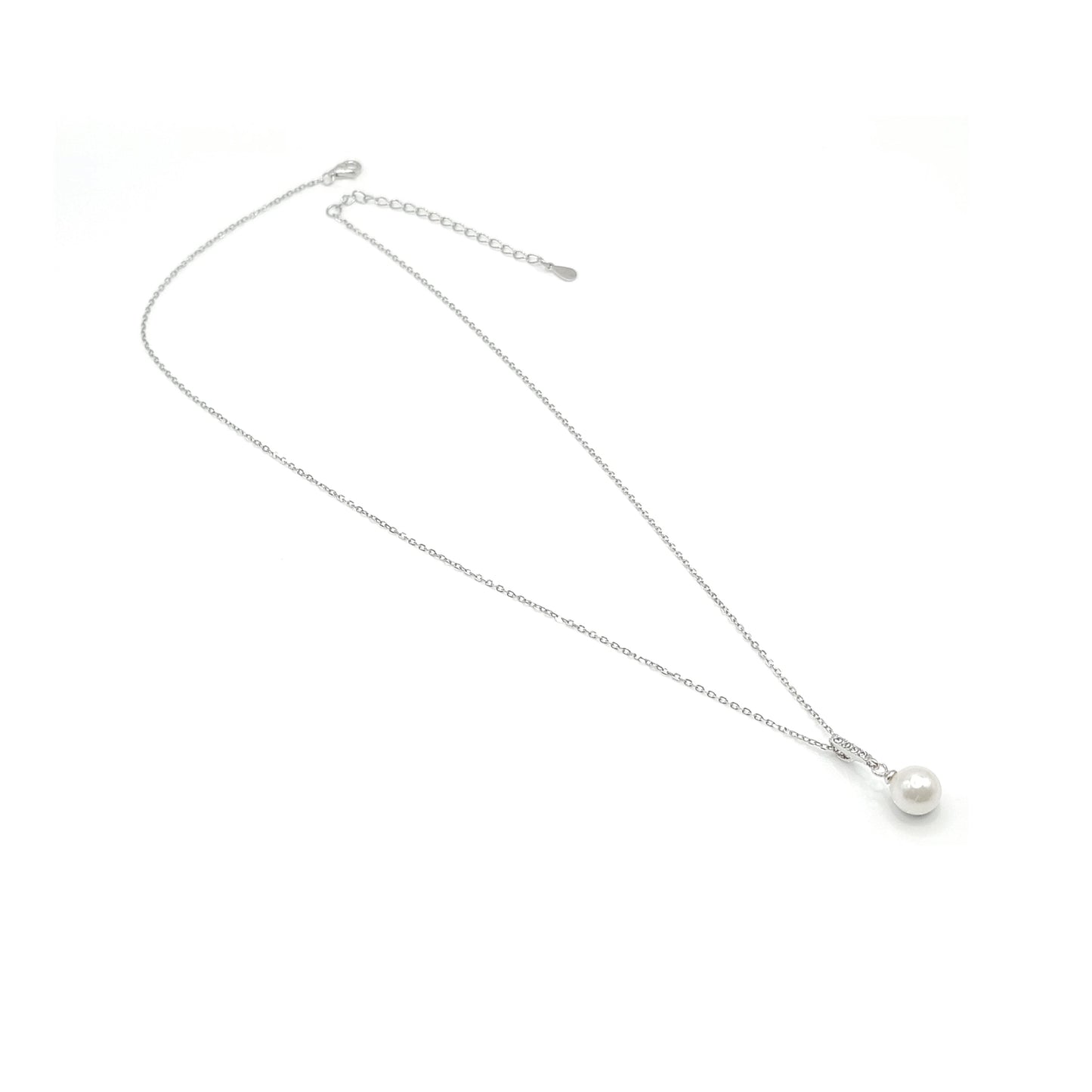 ANNETTE White Crystal Diamond Simulant Pearl Pendant Necklace 18K White Gold Over Sterling Silver