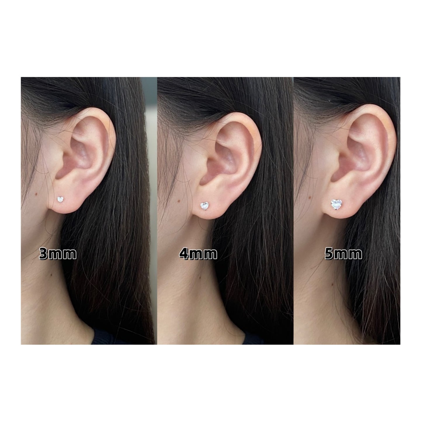 ANYA 4MM White CZ Diamond Heart Stud Earrings in Rhodium Over Sterling Silver