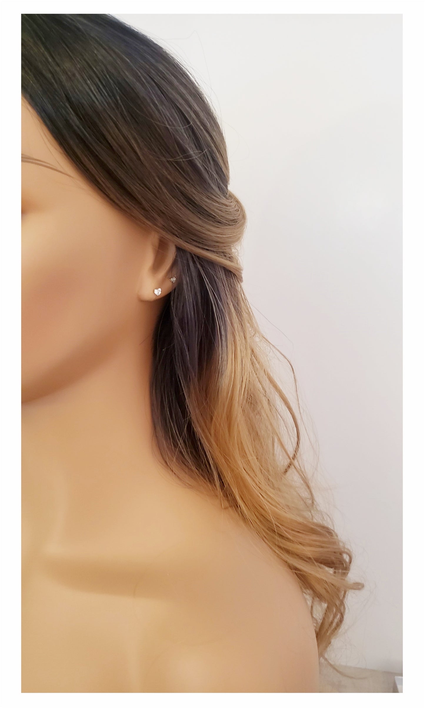 ANYA 4MM White CZ Diamond Simulant Heart Stud Earrings in Rhodium Over Sterling Silver