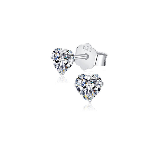 ANYA 4MM White CZ Diamond Simulant Heart Stud Earrings in Rhodium Over Sterling Silver