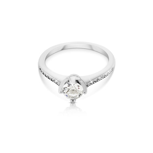 ARABELLA White Crystal Diamond Simulant Ring 18K White Gold Over Sterling Silver