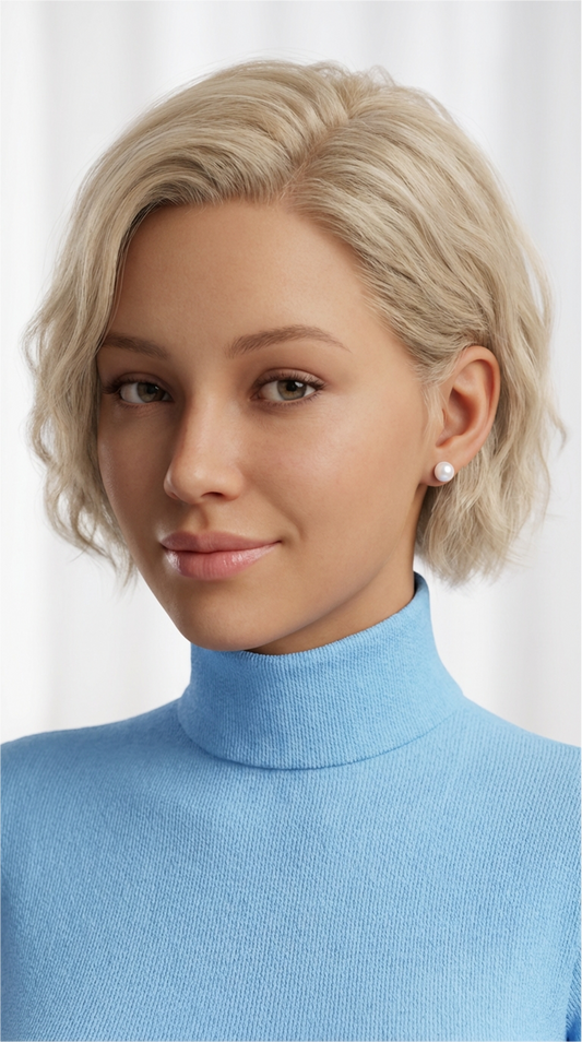 ALICE 8MM White Pearl Stud Earrings in Rhodium Over Sterling Silver