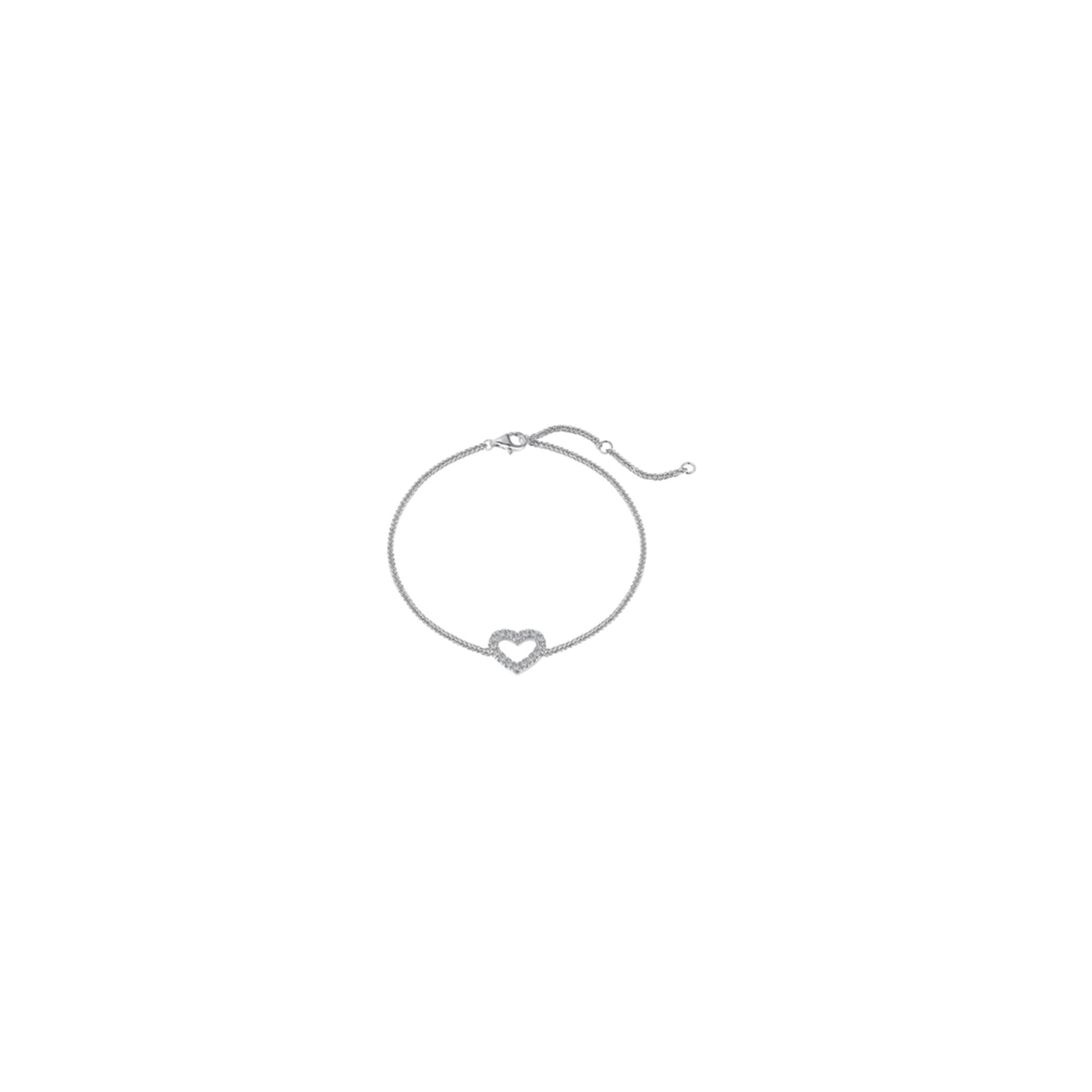 AMY Open Pave Heart Bracelet in Rhodium Over Sterling Silver