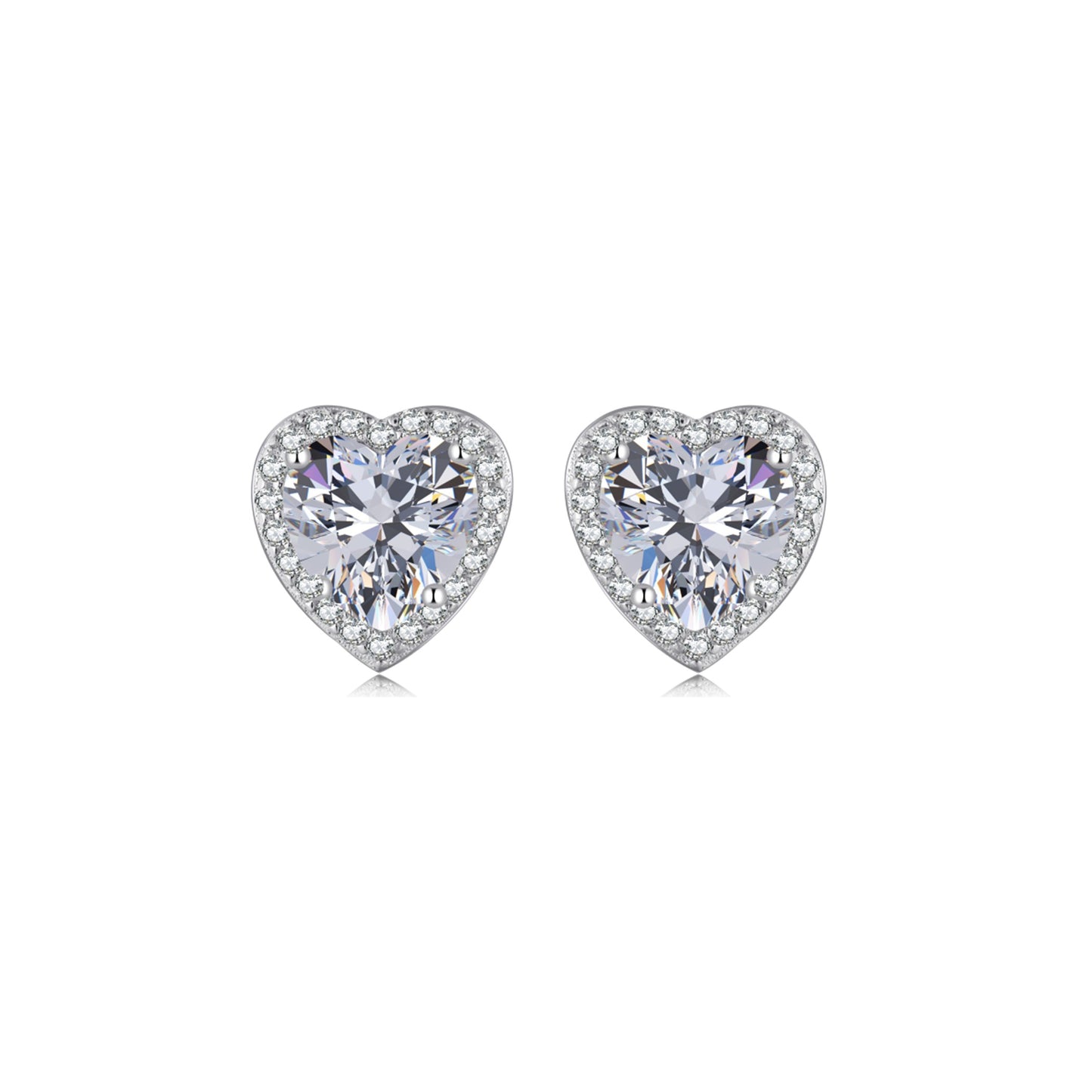 ANGEL White CZ Diamond Simulant Halo Heart Stud Earrings in Rhodium Over Sterling Silver