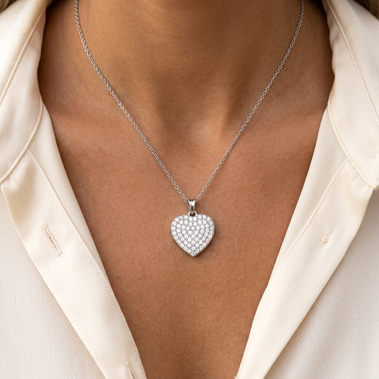 ANGELIQUE "I Am With You Always" Pavé CZ Double Heart Pendant Necklace