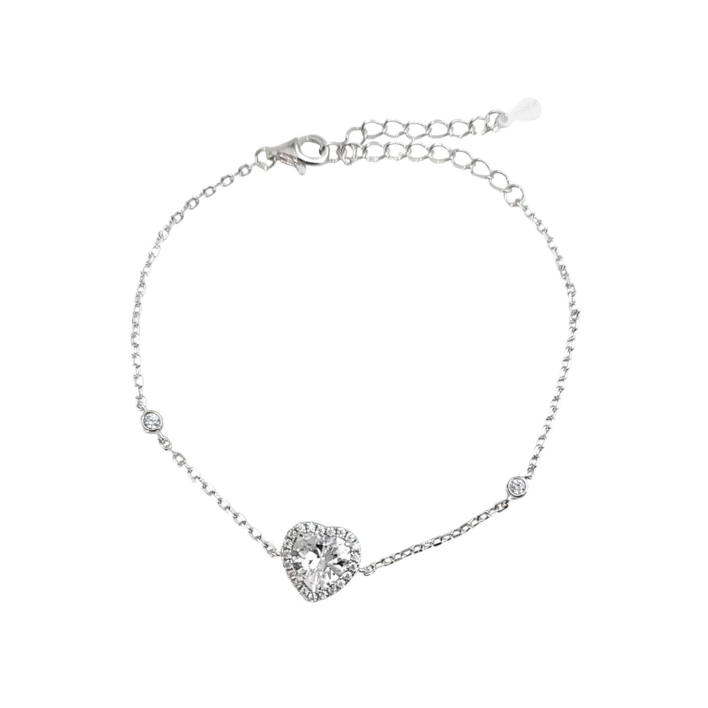 ANGIE Halo Heart Bracelet in Rhodium Over Sterling Silver