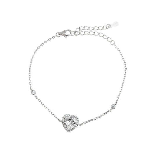 ANGIE Halo Heart Bracelet in Rhodium Over Sterling Silver