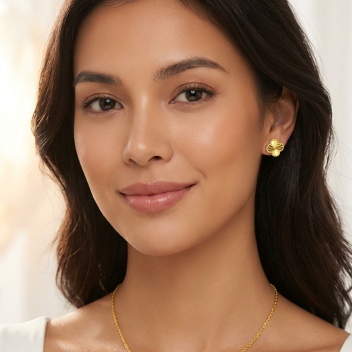 AUDREY Four-Leaf Clover Stud Earrings – Mother's Day, Birthday, Anniversary & Valentine's Day Gift for Her – 18K Gold Over Sterling Silver, Everyday Elegance