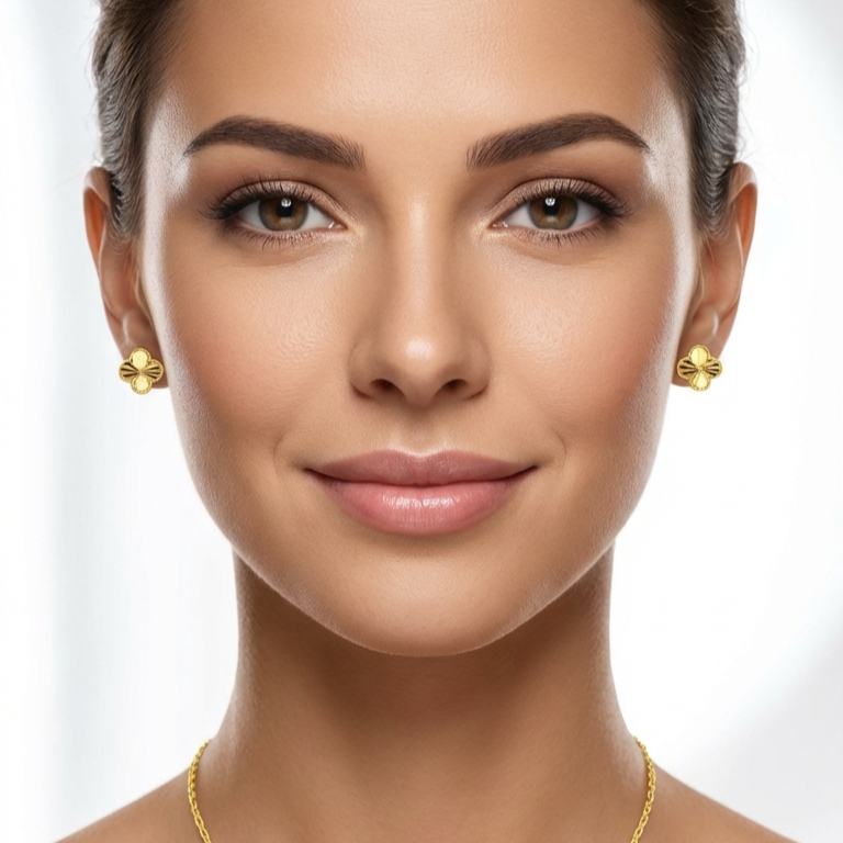AUDREY Four-Leaf Clover Stud Earrings – Mother's Day, Birthday, Anniversary & Valentine's Day Gift for Her – 18K Gold Over Sterling Silver, Everyday Elegance