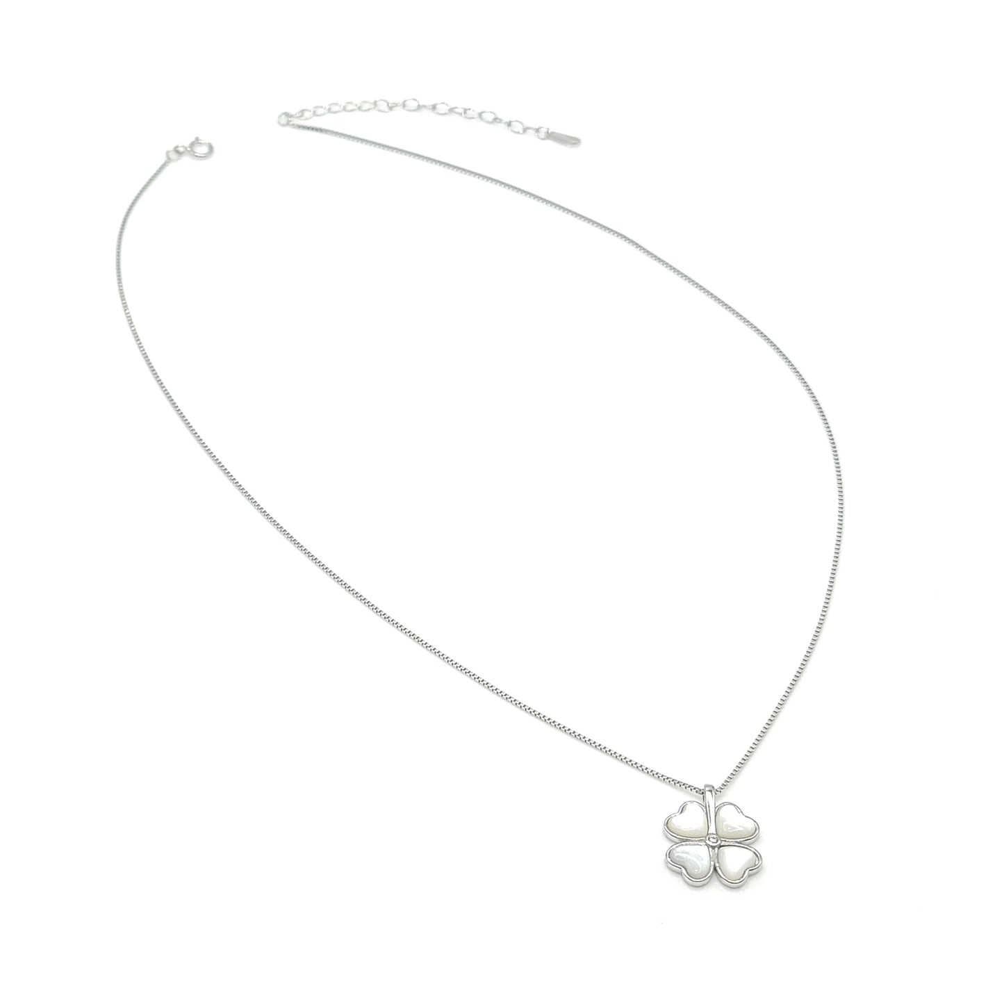 BEATRICE Opal Heart Four-Leaf Clover Pendant Necklace in Rhodium Over Sterling Silver