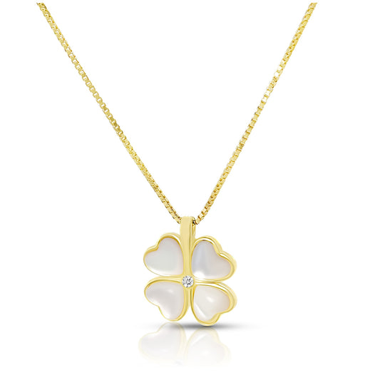 BEATRICE Opal Heart Four-Leaf Clover Pendant Necklace 18K Gold Over Sterling Silver