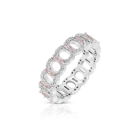 BELLA White and Pink Ring in Rhodium Over Sterling Silver