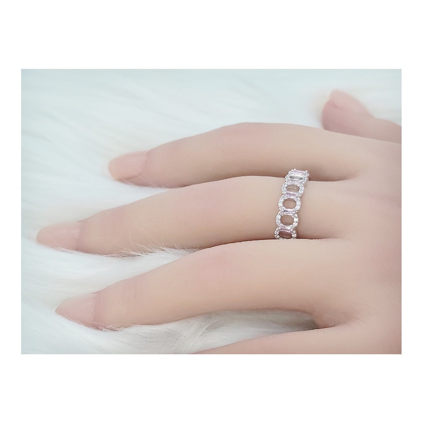 BELLA White and Pink Ring in Rhodium Over Sterling Silver