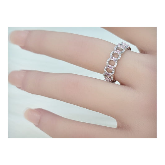 BELLA White and Pink Ring in Rhodium Over Sterling Silver