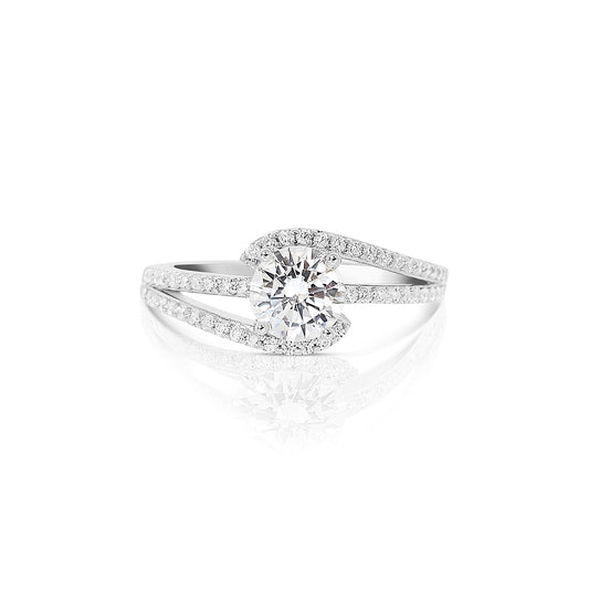 BETHANY White CZ Diamond Simulant Round Cut Ring in Rhodium Over Sterling Silver