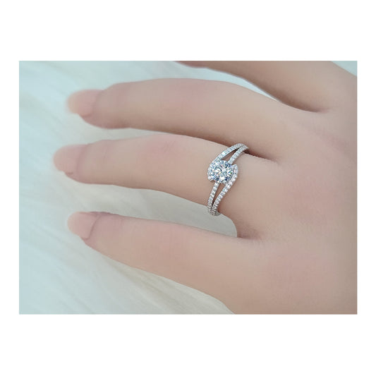 BETHANY White CZ Diamond Simulant Round Cut Ring in Rhodium Over Sterling Silver