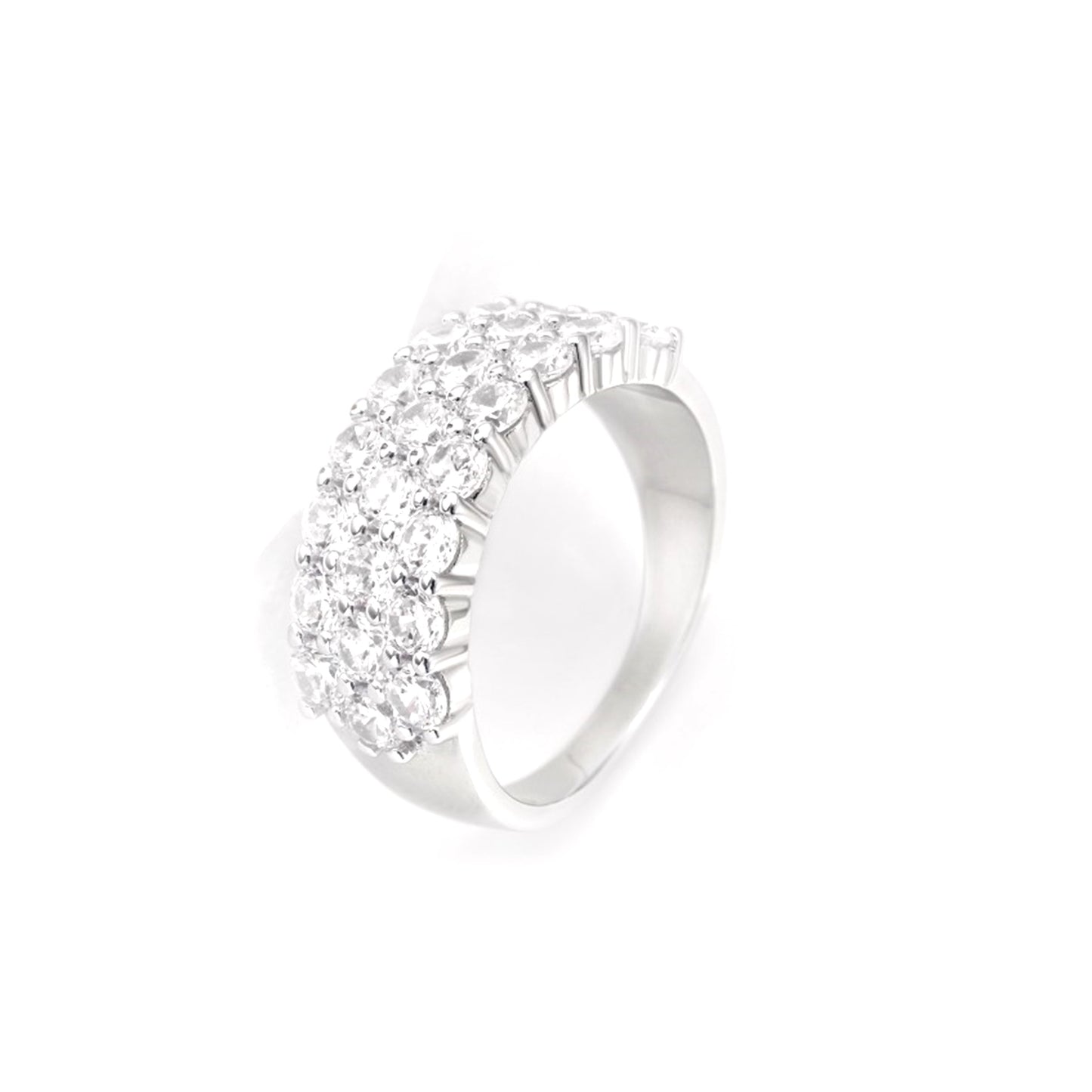 BENNY Triple Row Pave White CZ Diamond Simulant Eternity Band in Rhodium Over Sterling Silver