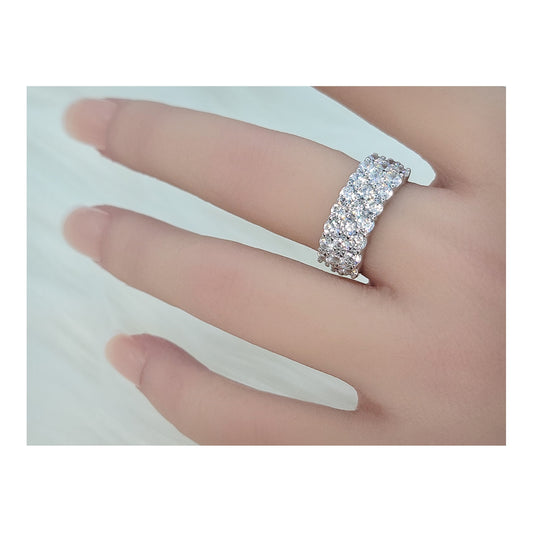 BENNY Triple Row Pave White CZ Diamond Simulant Eternity Band in Rhodium Over Sterling Silver