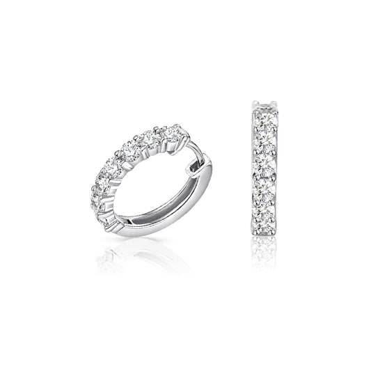 CAROLYNE 16MM White CZ Diamond Simulant Huggie Hoop Earrings in Rhodium Over Sterling Silver
