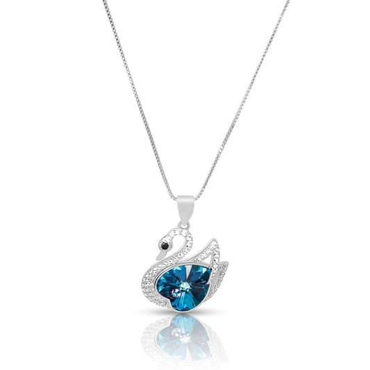 CHRISTINE Austrian Crystal Swan Pendant Necklace in Rhodium Over Sterling Silver