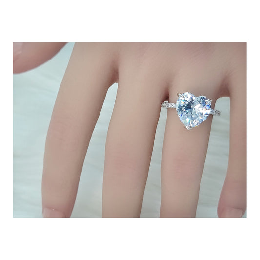 CLAIRE Heart Cut Pave White CZ Diamond Simulant Eternity Ring in Rhodium Over Sterling Silver