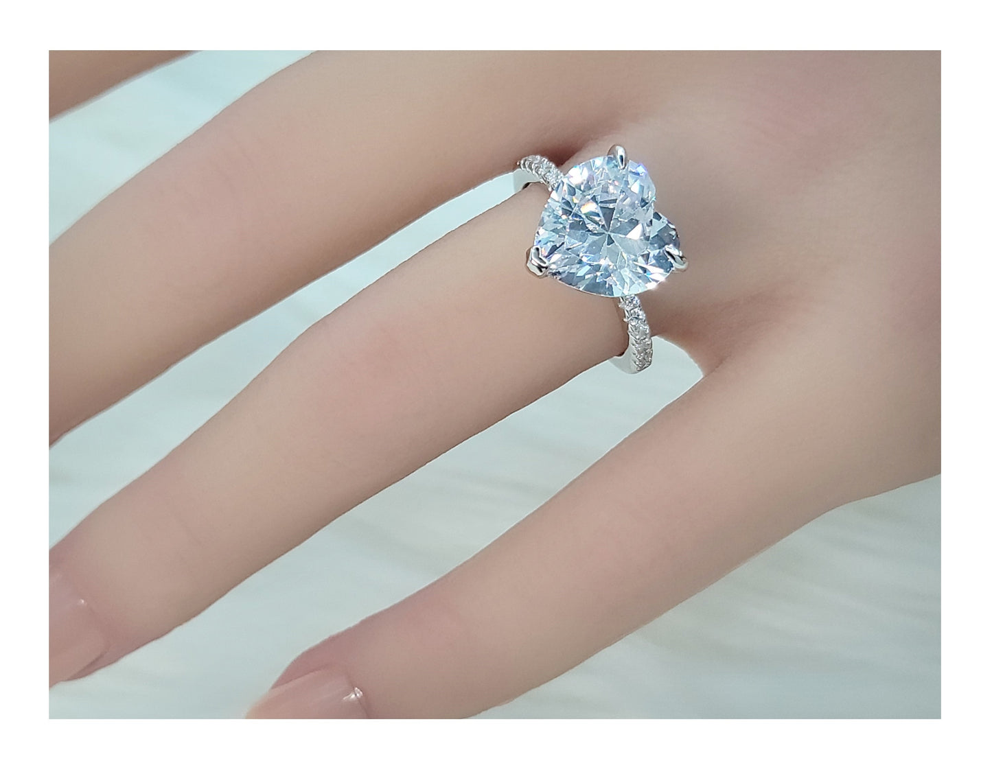 CLAIRE Heart Cut Pave White CZ Diamond Eternity Ring in Rhodium Over Sterling Silver