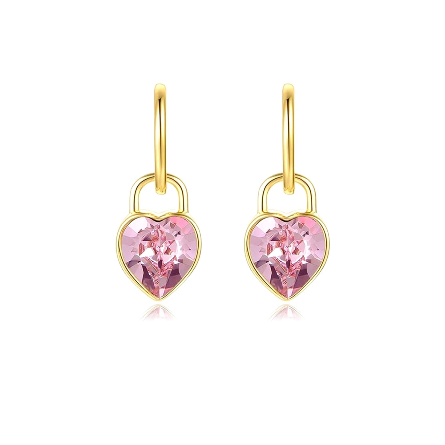 CLARA Pink Austrian Crystal Heart Detachable Drop Earrings 14K Gold Over Sterling Silver