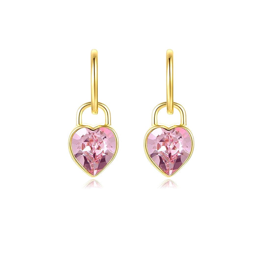 CLARA Pink Austrian Crystal Heart Detachable Drop Earrings 14K Gold Over Sterling Silver